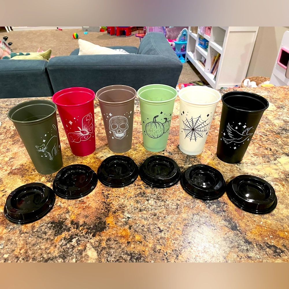 Starbucks Halloween Re-Usable Cups with Lids - Great Shape!